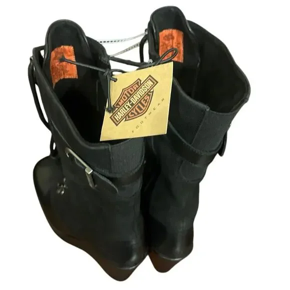 Harley-Davidson Women's Celina Black 10.75-Inch Fashion Wedge Boots Sz 7.5 - Picture 7 of 8